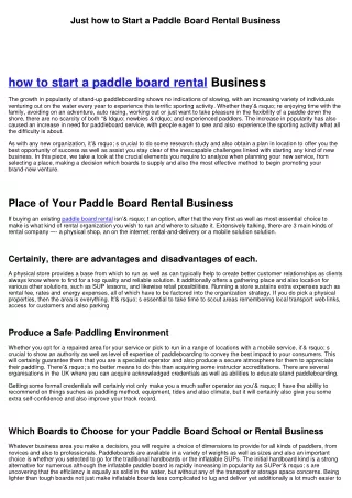 Exactly how to Start a Paddle Board Rental Business