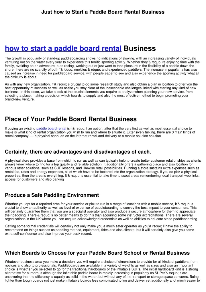 just how to start a paddle board rental business