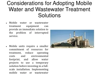 For Adopting Mobile Water and Wastewater Treatment Solutions