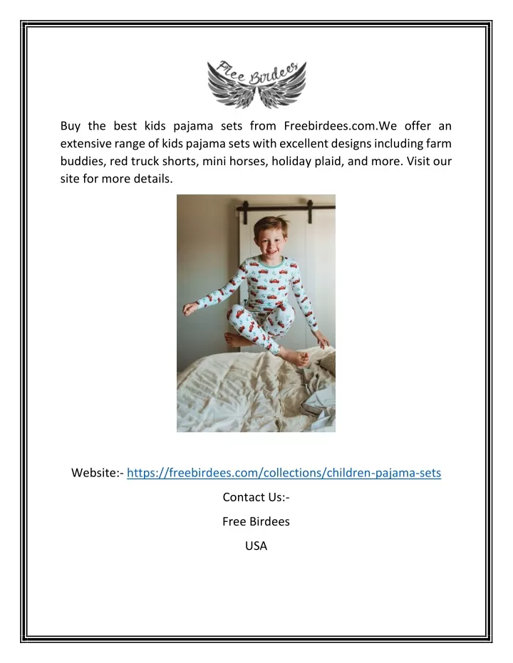 buy the best kids pajama sets from freebirdees