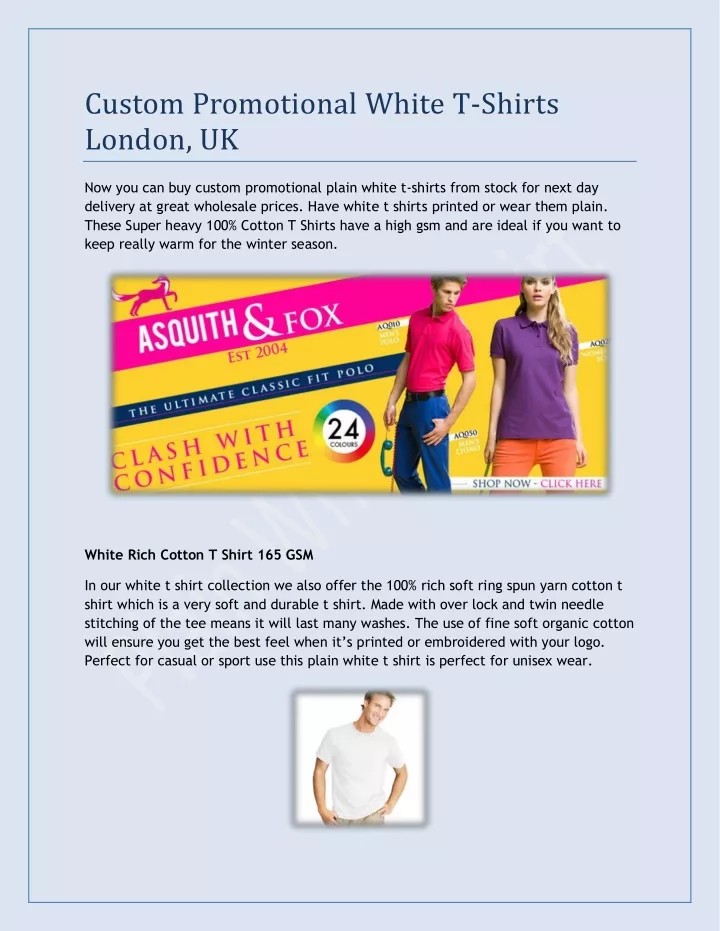 custom promotional white t shirts london uk