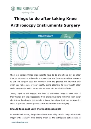 Things To Do After Taking Knee Arthrosocpy Instruments Surgery