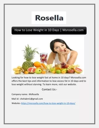 How to Lose Weight in 10 Days | Msrosella.com