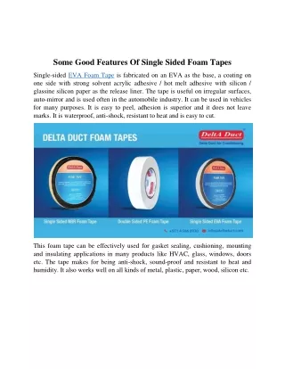 Some Good Features Of Single Sided Foam Tapes