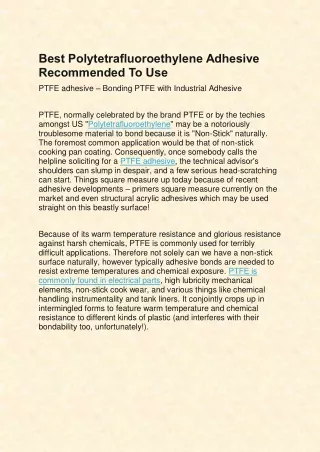 best polytetrafluoroethylene adhesive recommended