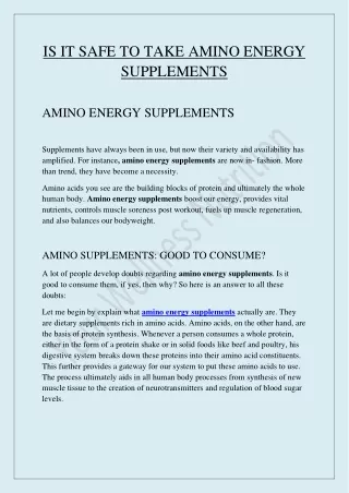 IS IT SAFE TO TAKE AMINO ENERGY SUPPLEMENTS?