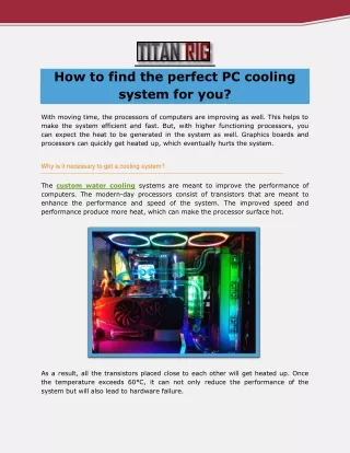 how to find the perfect pc cooling system for you