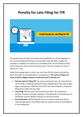 Penalty for Late Filing for ITR