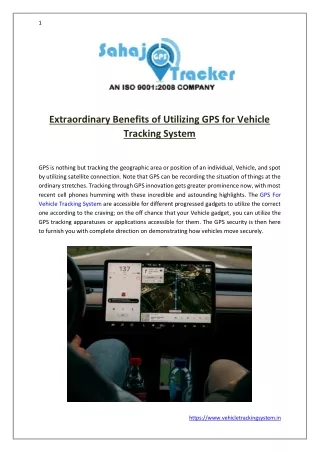 Extraordinary Benefits of Utilizing GPS for Vehicle Tracking System