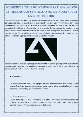 Diferentes tipos de equipos para movimiento de tierras que se utilizan en la industria de la construcción.