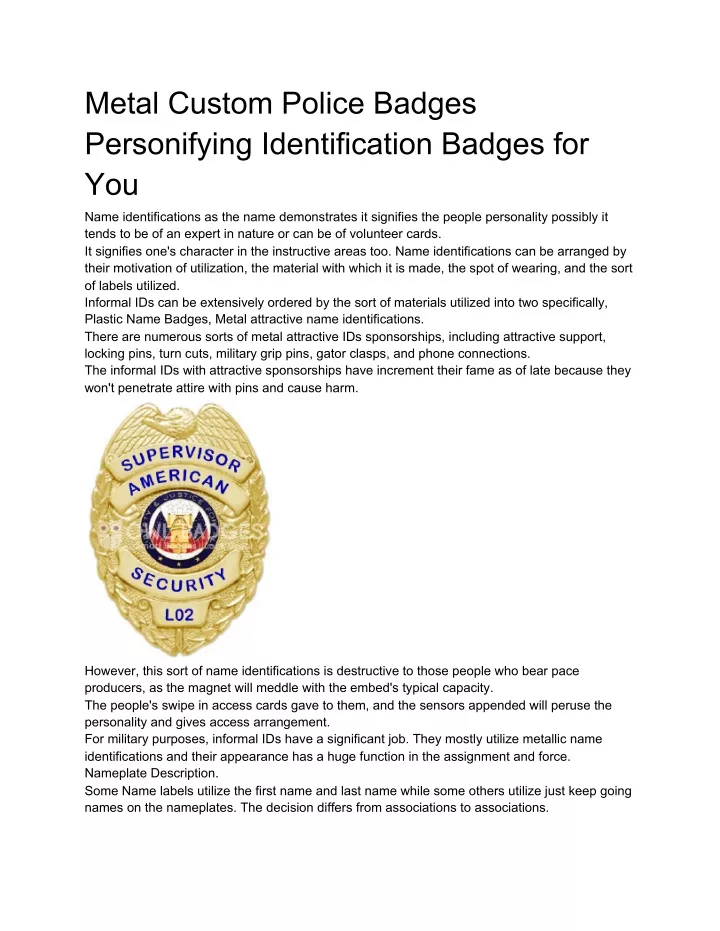 metal custom police badges personifying
