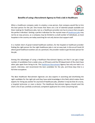 benefits of using a recruitment agency to find