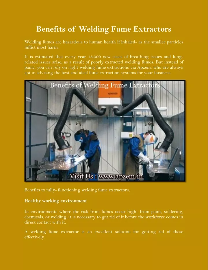 benefits of welding fume extractors