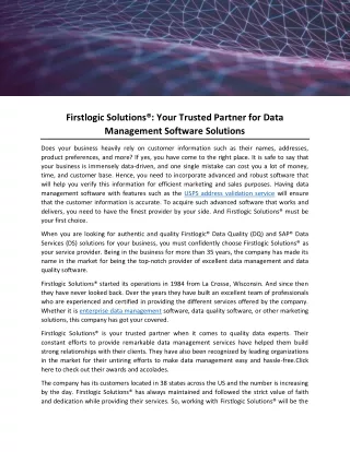 Firstlogic Solutions®: Your Trusted Partner for Data   Management Software Solutions