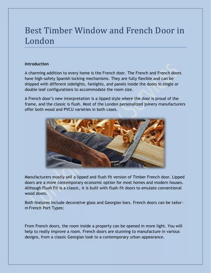 best timber window and french door in london
