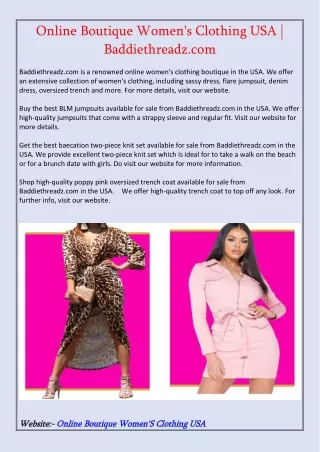 Online Boutique Women's Clothing USA | Baddiethreadz.com