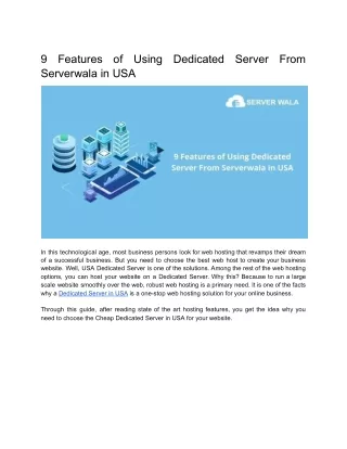 9 Features of Using Dedicated Server From Serverwala in USA