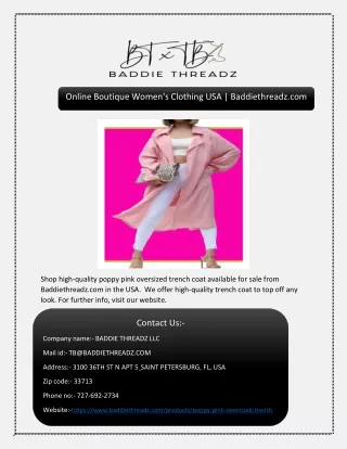 Poppy Pink Oversized Trench Coat for Sale USA | Baddiethreadz.com