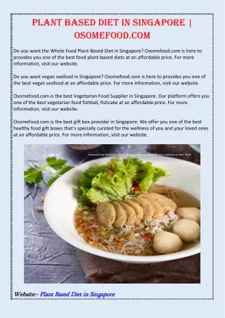 Plant Based Diet in Singapore | Osomefood.com