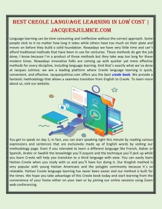 Best Creole Language Learning In Low Cost | Jacquesjulmice.com