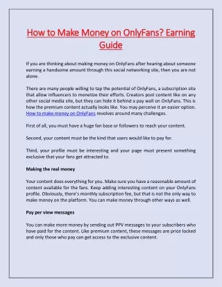 how to make money on onlyfans earning how to make