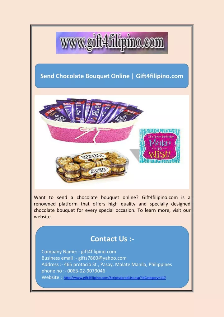 send chocolate bouquet online gift4filipino com