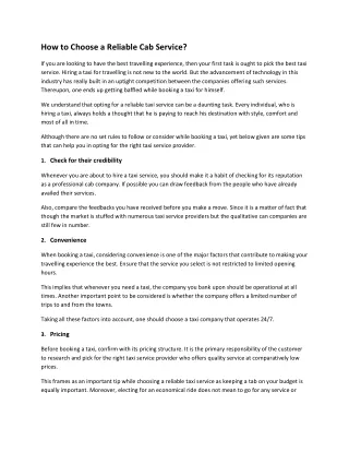 how to choose a reliable cab service