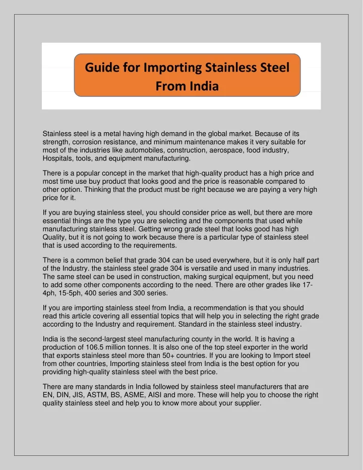 guide for importing stainless steel from india