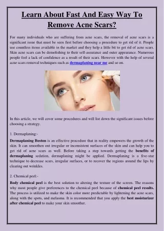 learn about fast and easy way to remove acne scars