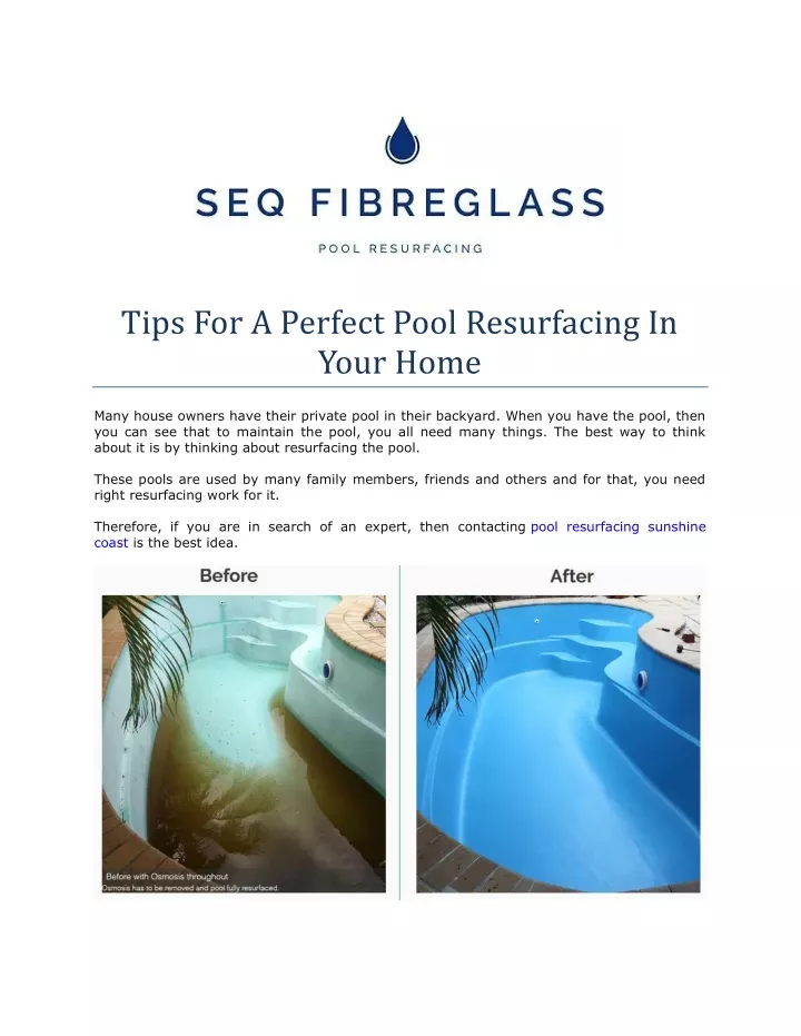 tips for a perfect pool resurfacing in your home