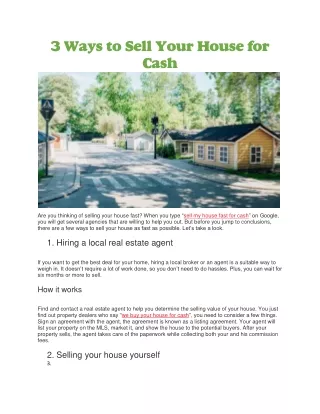 Sell my house fast for cash