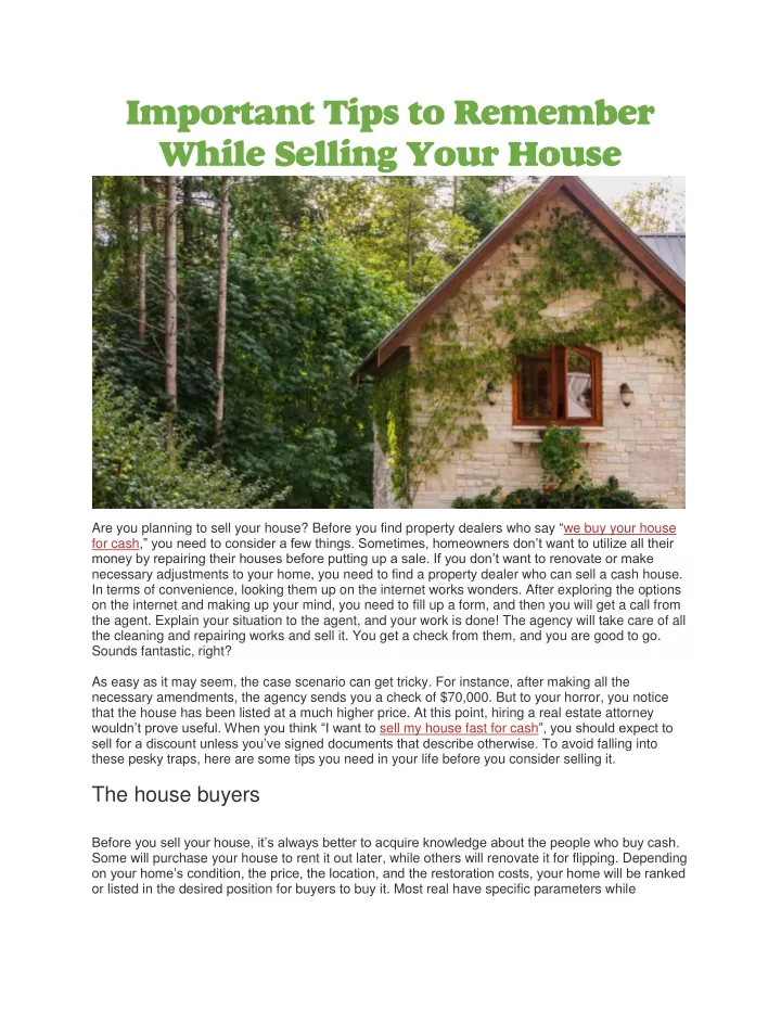 important tips to remember while selling your