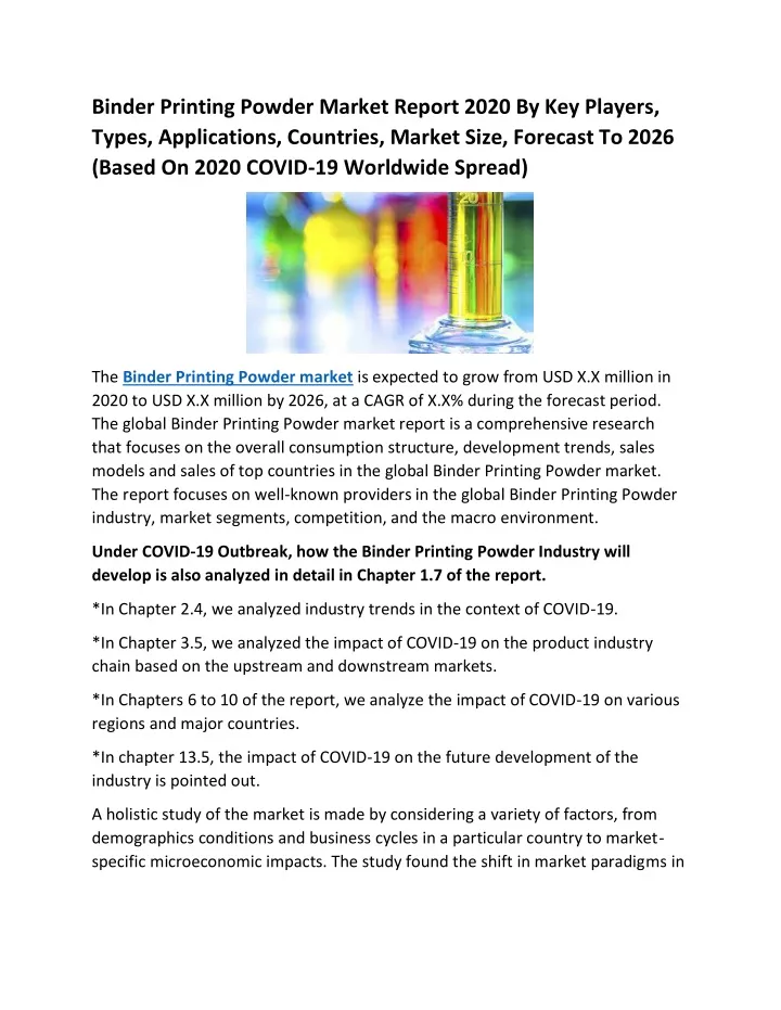 binder printing powder market report 2020