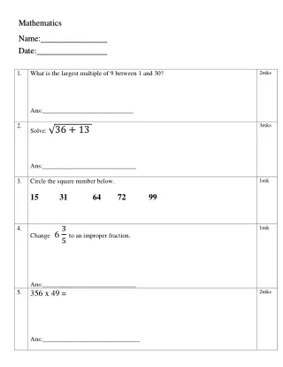 mathematics name date