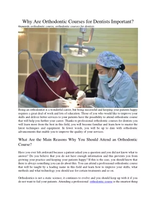 why are orthodontic courses for dentists