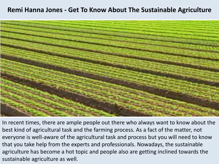 remi hanna jones get to know about the sustainable agriculture