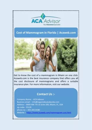 get to know the cost of a mammogram in miami