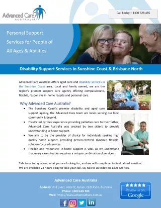 Disability Support Services in Sunshine Coast & Brisbane North