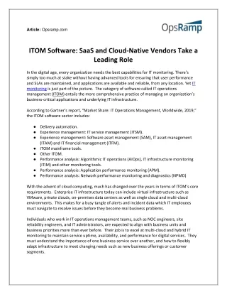 ITOM Software: SaaS and Cloud-Native Vendors Take a Leading Role