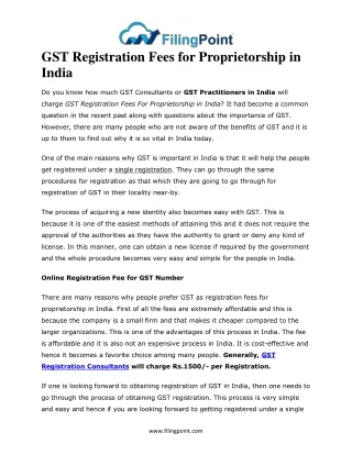 GST Registration Fees for Proprietorship in India