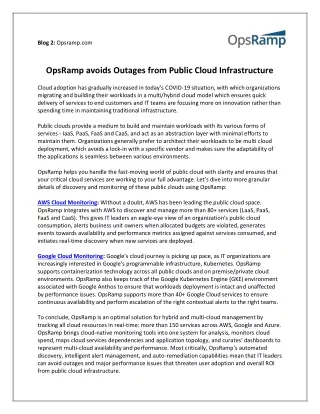 OpsRamp avoids Outages from Public Cloud Infrastructure