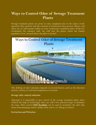 Ways to Control Odor of Sewage Treatment Plants