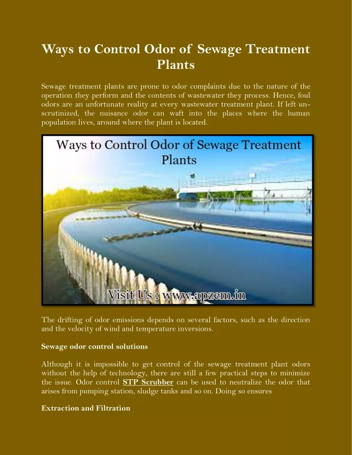 ways to control odor of sewage treatment plants