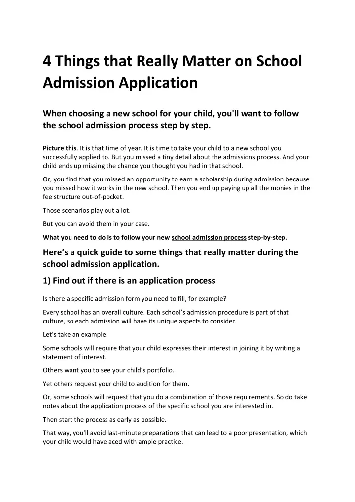 4 things that really matter on school admission