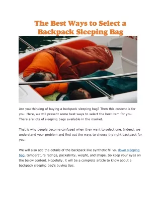 the best ways to select a backpack sleeping bag