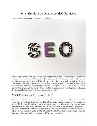 why should you outsource seo services