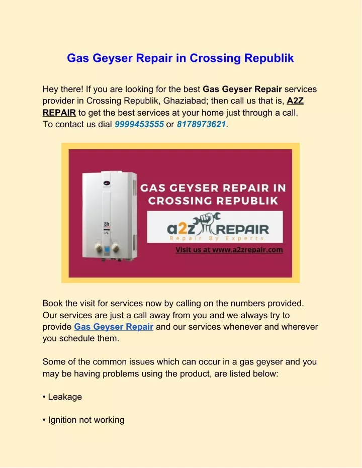 gas geyser repair in crossing republik