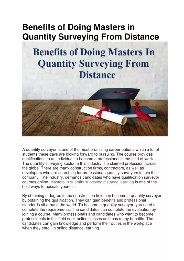 benefits of doing masters in quantity surveying