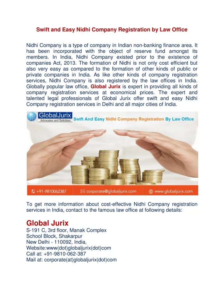 swift and easy nidhi company registration