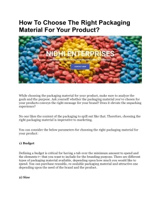 How To Choose The Right Packaging Material For Your Product?
